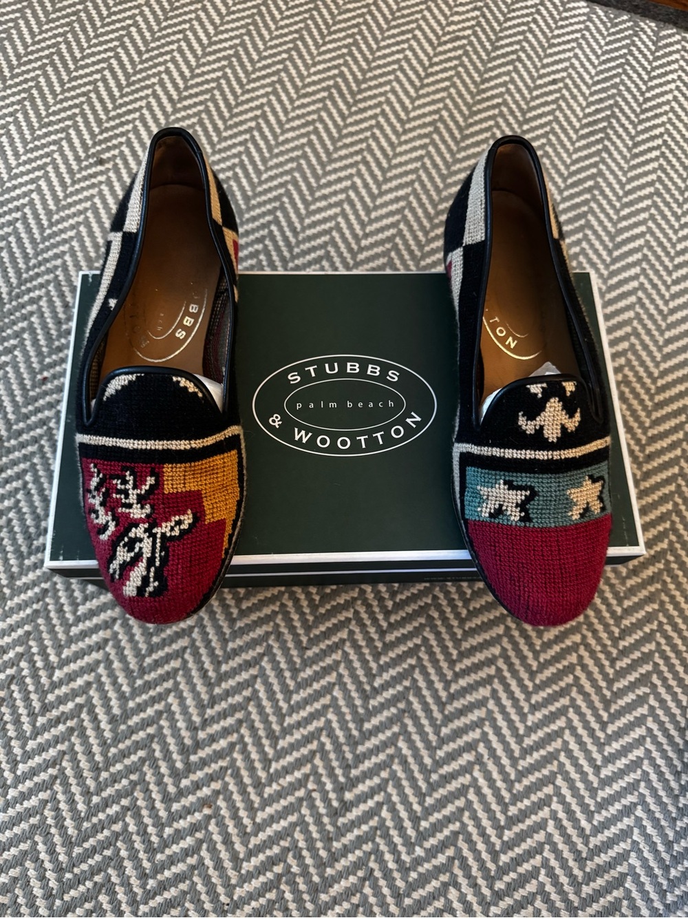 Stubbs & Wootton Multicolor Needlepoint Loafers with Red, Blue & Black Accents